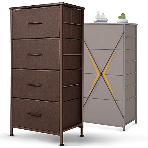 ODK Dresser with 4 Drawers Tall Fabric Storage Tower Organizer Unit for Bedroom Chest for Hallway Closet Easy Assembly Steel Frame and Wood Top, Brown