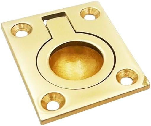 QCAA Solid Brass Flush Ring Pull, 36.5 x45 mm, Polished Brass US3, 1 Pack