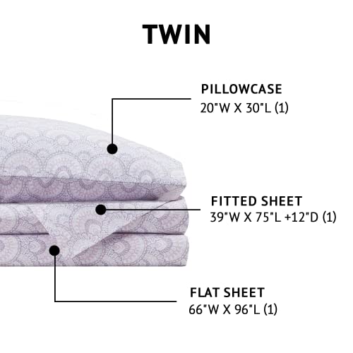 Image of Comfort Spaces 100% Cotton Percale Sheets Twin Size 3 Pcs, Tabitha Purple