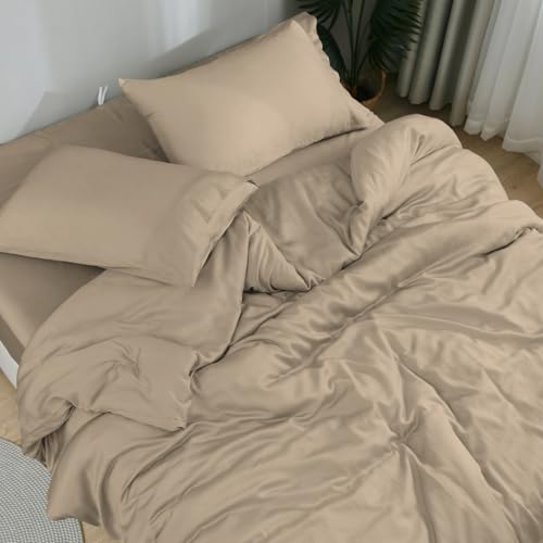 DOZ Sheet Set, 100% Viscose derived from Bamboo, Organically Grown, Buttery Soft, Cooling Sheets, High GSM, Deep Pockets - 3 Piece - 2 Pillowcases 1 Fitted Sheet (Dune, King)