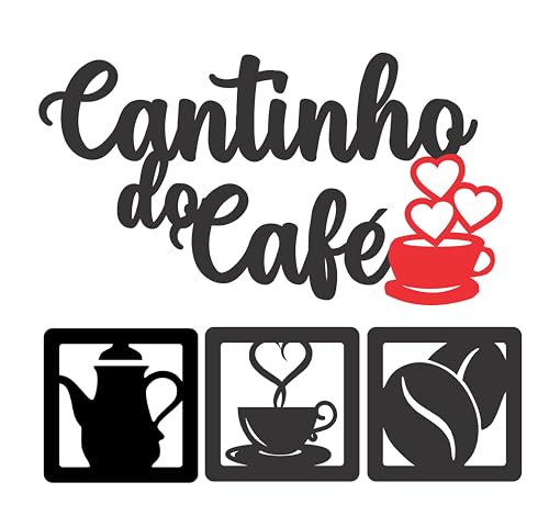 PLACA CANTINHO DO CAFÉ 4 PEÇAS 30CM MDF VERMELHO ALTO RELEVO DECORAÇÃO.