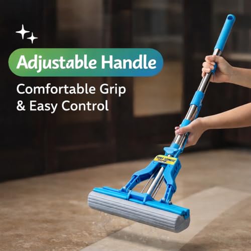 Image of ARICO PVA Sponge Mop for Floor Cleaning with 110 cm Adjustable Telescopic Stainless Steel Handle, Self-Wringing Squeeze Mop, Super Absorbent Mop for Kitchen, Bathroom & Home (ARM 111)