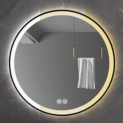Specchio da parete rotondo a LED con interruttore Smart Touch, dimmerabile, illuminazione tricolore, cornice in alluminio per bagno, camera da letto, corridoio, specchio moderno per la decorazione