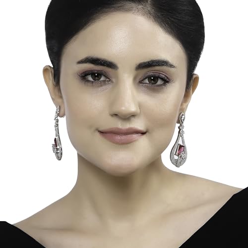 American Diamond Handcrafted Drop Earrings, Rhodium-Plated