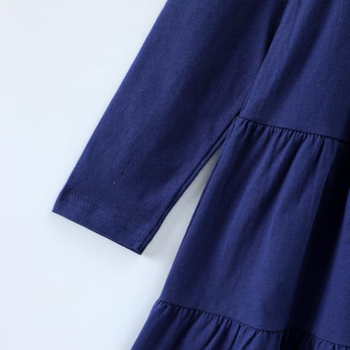 Image of Girl Long Sleeve Dress Ruffle Rainbow Color Block Cotton Casual Tiered Pleated Twirly Dress