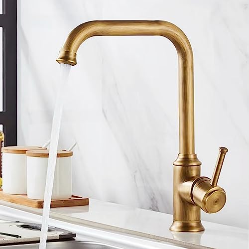 KOPYFANTAP Wasserhahn Küche Messing Antik, 360° Drehbar Retro Küchenarmatur, Einhebel Mischbatterie Spültischarmatur Hochdruck Vintage Amatur Küchenspüle