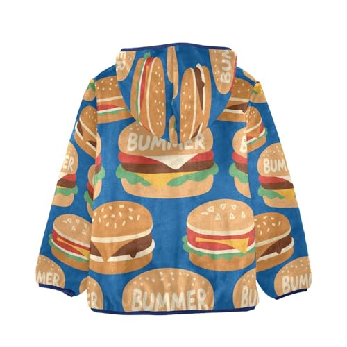 Burger Pattern with Bummer Text Toddler Fleece Jacket Girl Boys Hooded Fleece Jacket Coat Warm Outwear Zip-up 3-10T2
