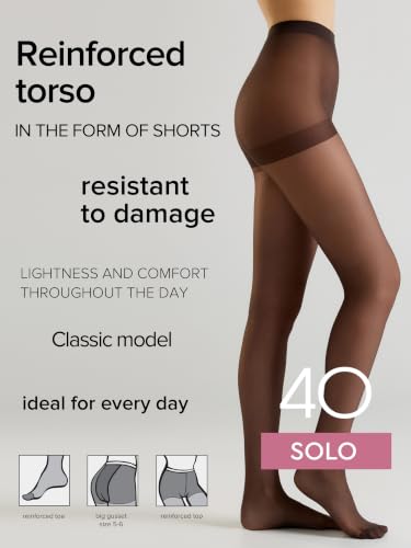 Image of Conte Solo 40 Denier Sheer Pantyhose for Women, Tights with Reinforced Toe | Sheer Stockings for Women, Semi-Matte Finish, Reinforced Panty, Lycra Fiber, Large Gusset XXL-3XL, Medias Para Mujer