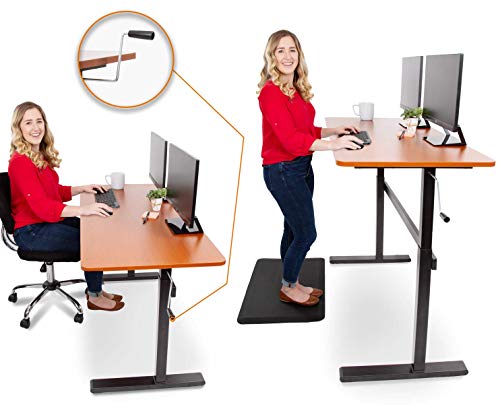 Stand Steady Tranzendesk | 55 Inch Standing Desk With Detachable Wheels | Crank Height Adjustable Sit To Stand Workstation | Modern Ergonomic Desk Supports 3 Monitors  (Cherry) #TOP1