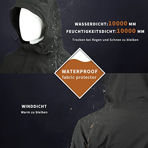 Foto von 33,000ft Herren Skijacke Wasserdichte Winddichte Warme Outdoorjacke Winterjacke Funktionsjacke Atmungsaktive Snowboardjacke Softshell Jacke mit Kapuze, Schwarz L