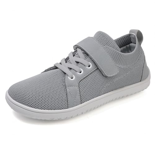 SECHRITE Toddler/Little/Big Kid Wide Barefoot Shoes for Boys Girls Minimalist Wide Toe Box Zero Drop Walking Sneakers Breathable Lightweight, Grey, 2.5 Wide Little Kid