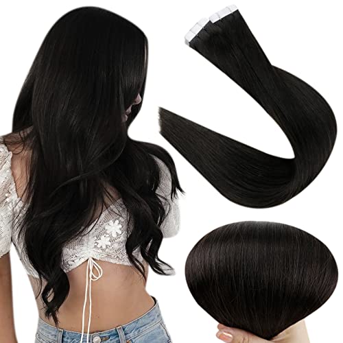 Full Shine Tape in Hair Extensions Human Hair Color 1B Off Black Hair Extensions Tape in 10 Inch Tape in Extensions Seamless Hair Extensions Glue in Hair Extensions 30 Grams 20 Pieces