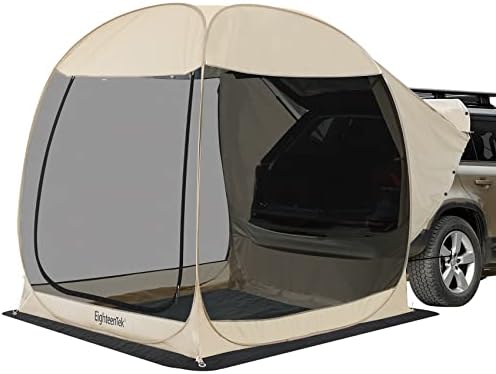 EighteenTek SUV Car Camping Tent - Pop Up Versatile Shelter Tent, Includes Sunshade sail, Storage Bag and Camping Accessories - 7’x7’x7.2’H - Not Waterproof