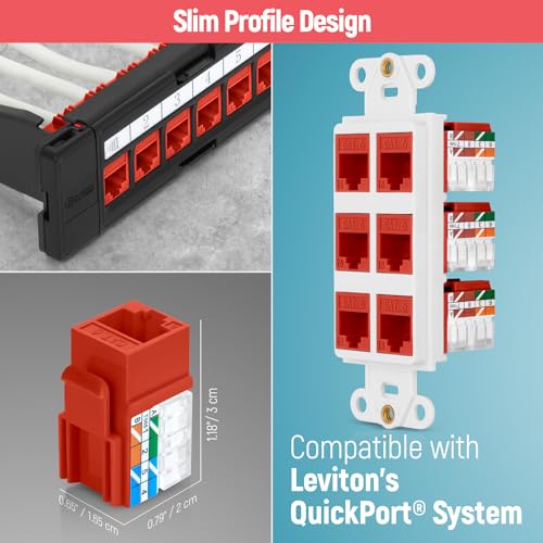 Image of Everest 90 Degree RJ45 cat6 Keystone Jacks Slim Profile 100-Pack Orange | Compatible with 90 Angled Speed Termination Tool - easyJACK (B094WB91H3)