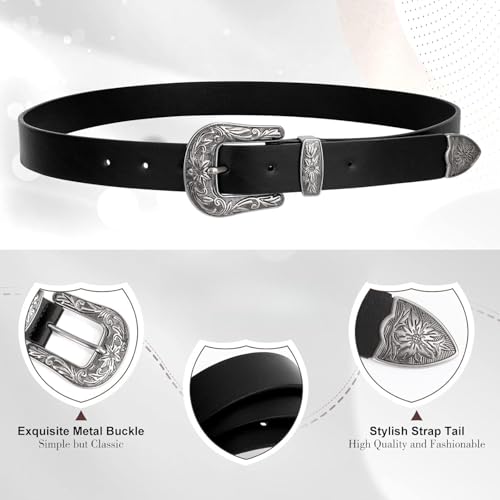 Women's Genuine Leather Belt with Vintage Metal Buckle for Jeans4