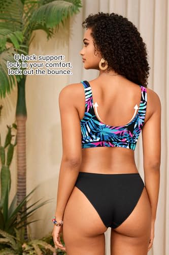 Image of Women Sport Bra Swimsuit Top - Swim Bra Bikini Top Only Scoop Neck Bathing Top 2025 Swimwear