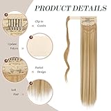 FESHFEN Straight Ponytail Extensions Long Wrap Around Ponytail Synthetic Clip in Pony Tail Hair Extensions Golden Blonde & Bleach Blonde Hairpiece for Women, 24 inch - Image 3