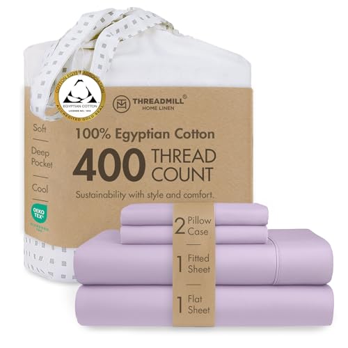 Threadmill 400 Thread Count Egyptian Cotton Full Sheet Set, Sateen, Lilac