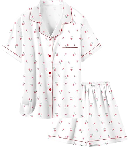 Image of Schbbbta Girls Womens Pajamas, Satin Silky Pjs Set Kids 2Pcs Button-Down Nightwear Sleepwear Gift for Mommy and me