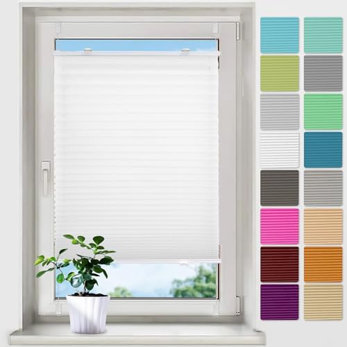 bobodeco Plissee ohne Bohren Plissees Klemmfix - Weiß 80 x 130 cm (BxH) - Easyfix Plisseerollo Jalousie Faltrollo Blickdicht - Sichtschutz - Sonnenschutz Fertifplissee - Rollos für