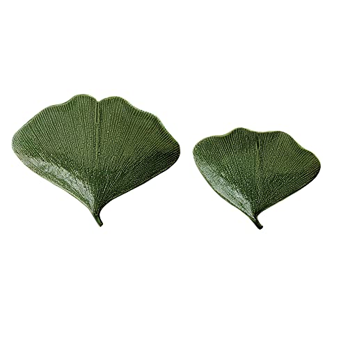 Boho Stoneware Gingko Leaf Shaped Plates, Set of 2 Sizes, Green