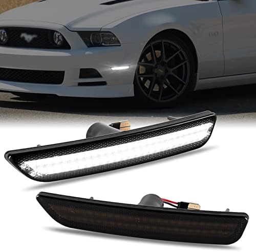 Gempro LED Front Side Marker Lights for Ford Mustang 2010-2014 White Bumper Marker Parking Lamps Smoked Len, 2PCS