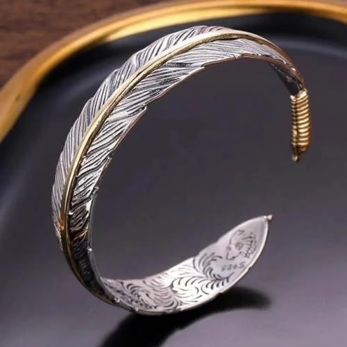 Yocoyee Vintage Feather Cuff Bracelet Lucky Hoop Feather Copper Bangle Simple Retro Adjustable Bracelet Jewelry for Men and Women3