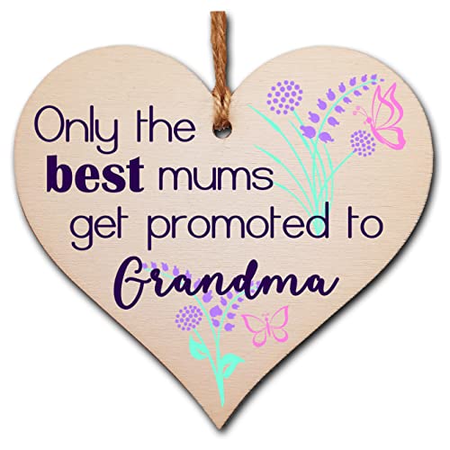 Handmade Wooden Hanging Heart Plaque perfect for new Grandmas fun special keepsake Only the best Mums get promoted from grandchildren card alternative
