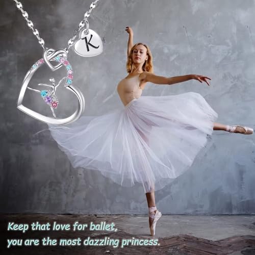 Ballerina Necklaces Gifts for Girls Ballet Dancer Necklaces for Teens Little Girls Heart Initial Rainbow Dance Necklace Jewelry Gifts for Girls Women3