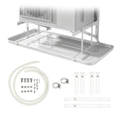 Ralertreik Bandeja de Condensación para Aire Acondicionado – Acero Inoxidable 304 Blanco – Uso Exterior, Anticorrosión, con Tubería de Drenaje y Soporte Ajustable 840x390x35mm