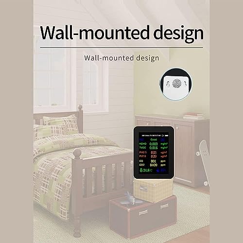 Przenośny miernik jakości powietrza 9w1 PM2,5 PM10 CO CO2 TVOC HCHO AQI Tester temperatury i wilgotności Kolorowy ekran Detektor dwutlenku węgla (Color : Black, Size : Common Version)