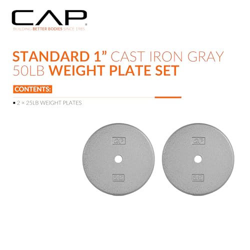 Image of CAP Barbell Standard 1-Inch Cast Iron Weight Plates - Singles & Sets | 1.25-50 lbs | Multiple Options