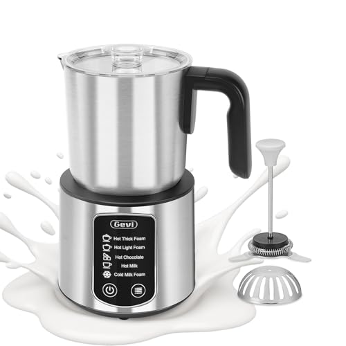Gevi Hot Chocolate Maker with 5 in 1 Milk Frother and Steamer, Professional Milk Steamer, 17 oz/3.5 oz, Stainless Steel, Hot and Cold Milk Frother for