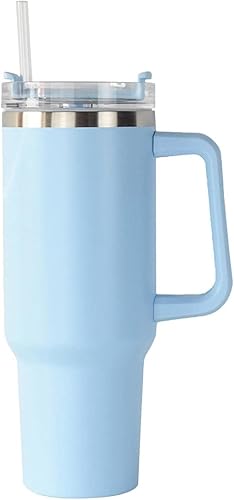 Vaso de viaje aislado de 40 onzas 40.6 fl oz con asa y tapa con popote, botella de agua de acero inoxidable reutilizable, taza de viaje, taza de