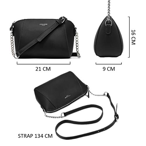 David Jones - Borsa Tracolla Piccola Donna - Borsa a Spalla Catena - Crossbody Messenger Bag PU Pelle - Borsetta Mano Borsello Sera Noche Clutch Pochette Elegante Moda Città Lavoro - Nero