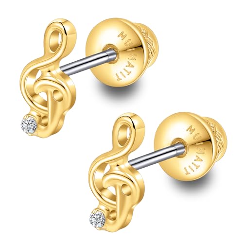 Limerencia Titanium Music Note Earrings for Women Implant Grade Treble Clef Stud Earrings Hypoallergenic Musical Instrument Jewelry for Music Lovers Musician Students
