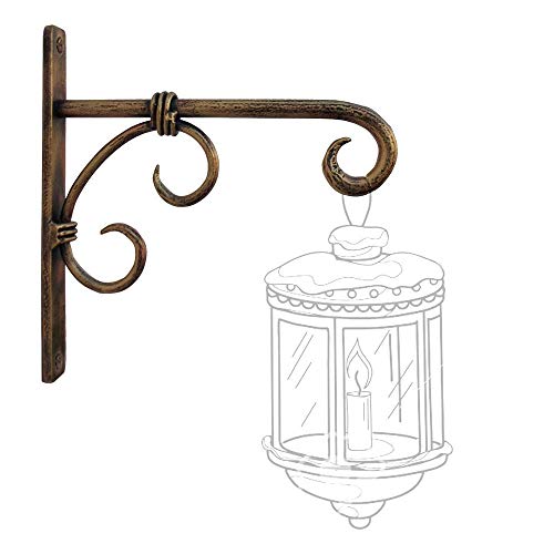 Image of Wood Art Store Golden Antique Wall Bracket for Bird Feeders & Houses Planters Lanterns Wind Chimes Hanging Baskets Ornaments String Lights,