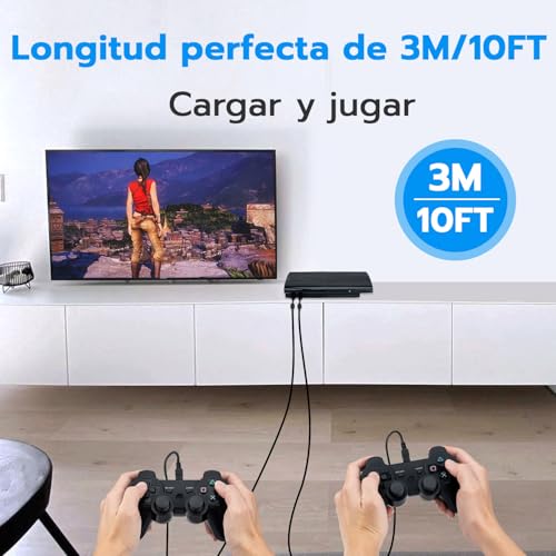 Mcbazel 2pcs Cable de Carga PS3 Mini USB 3M,Cable de Conexión y Carga USB-A a USB Mini para Dispositivos Puerto Mini USB Mando de PS3, Disco Duro Externo, Micrófono - Negro - imagen 6