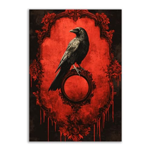 Toile Halloween corbeau et crâne rouge pour sublimer votre salon en fête