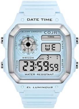 （04:30時点） [COJR] デジタル腕時計 メンズ 5気圧 防水 腕時計 多機能付き アラーム ストップウォッチ 日付 曜日 LEDカラーライト 人気 ランニング シンプル アウトドア おしゃれ 男女兼用 日本語と英語取扱説明書付き (ブルー)