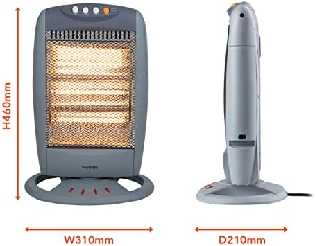 Warmlite WL42005 3 Bar Halogen Heater with Carry Handle, Safety Tip-Over Switch, 1200W, Grey