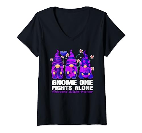 Donna Gnome One Fight Alone Rheumatoid Arthritis Awareness Gnomo Maglietta con Collo a V