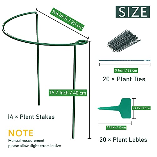 Ndswkr 14 Pack Half Round Plant Support Ring, 9.8 X 15.7 Inch Plant Support Stakes, Metal Peony Support Cages For Indoor And Outdoor Plants Rose, Flowers Vine, Peony, Tomato, Hydrangea #TOP1
