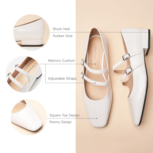 Image of C.Paravano Women's Mary Jane Shoes | Ballet Flats | Women's Flats | Square Toe | Flat Shoe | Block Heel