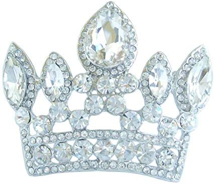 Sindary Classic 2.56" Crown Brooch Pin Pendant Austrian Crystal BZ5050 (Silver-Tone Clear)