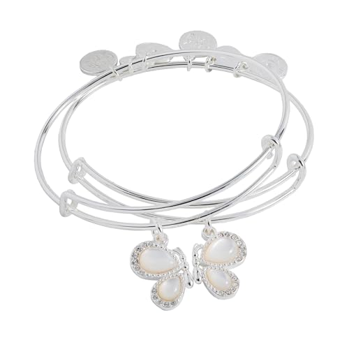 Image of Alex and Ani Butterfly Mother of Pearl Huggie Hoop Earrings