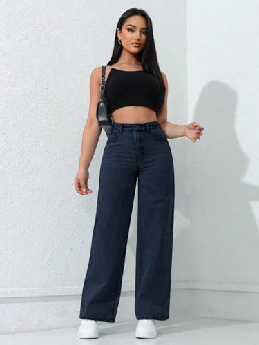 Image of CHKOKKO Women High Rise Denim Solid Regular Fit Jeans