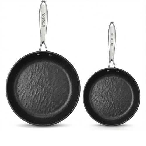 Image of imarku Non Stick Frying Pans Set - 8 & 10 inch Nonstick Skillets Used for Cooking Egg Omelette, Cool Stainless Steel Handle, Oven Safe, Dishwasher Safe