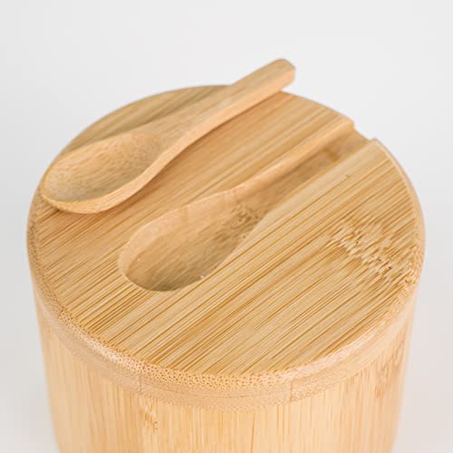 KVMORZE Bamboo Salt and Pepper Bowls with Spoon, Stacked Salt/Pepper Container with Magnetic Swivel Lids and Spoons, Modern Farmhouse Kitchen Decoror for Storing Salt, Herbs, Spices (1 Compartment) - Thumbnail 5