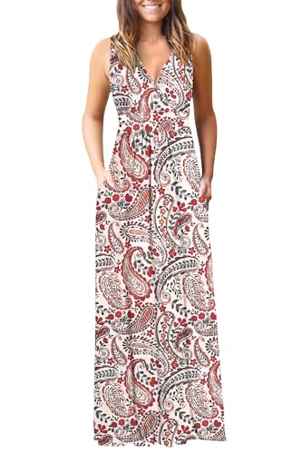 Image of AUSELILY Maxi Dresses for Women Summer Casual Sleeveless V Neck Wrap Dress | Sleeveless Long maxi dress with wrap V neck & side pockets, for formal cocktail, beach & casual daily wear